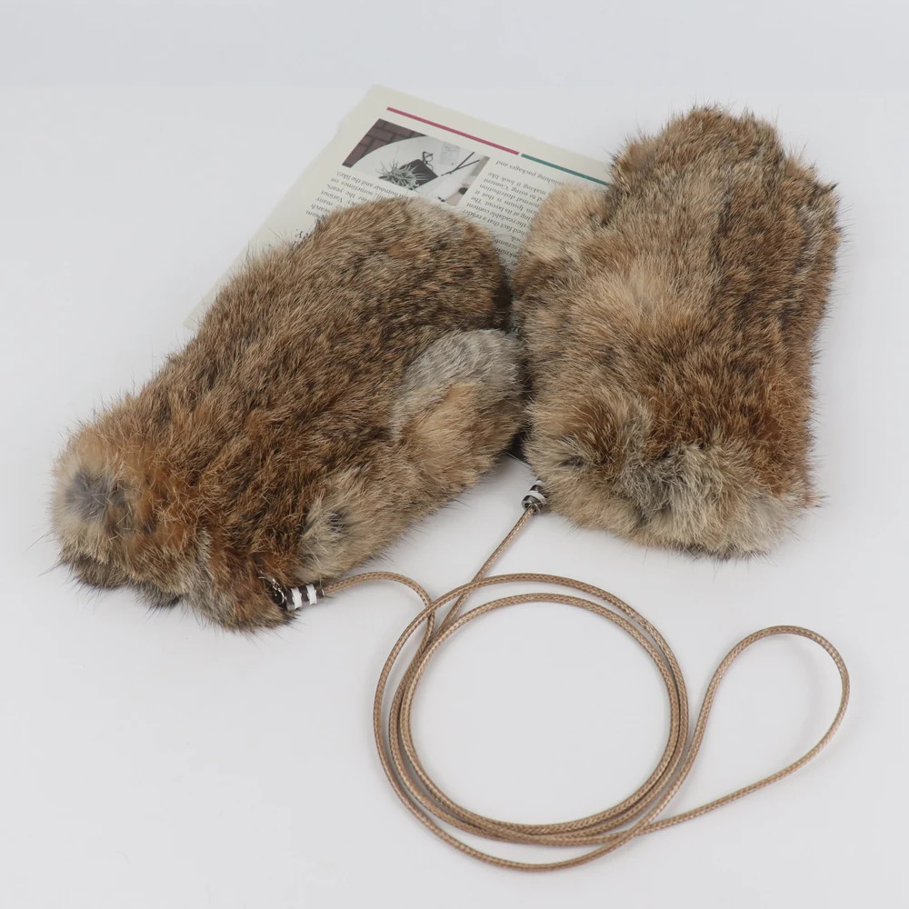 Winter outdoor women 100 real rabbit fur gloves Playing with snow keep warm mittens Female natural rabbit fur gloves 251106