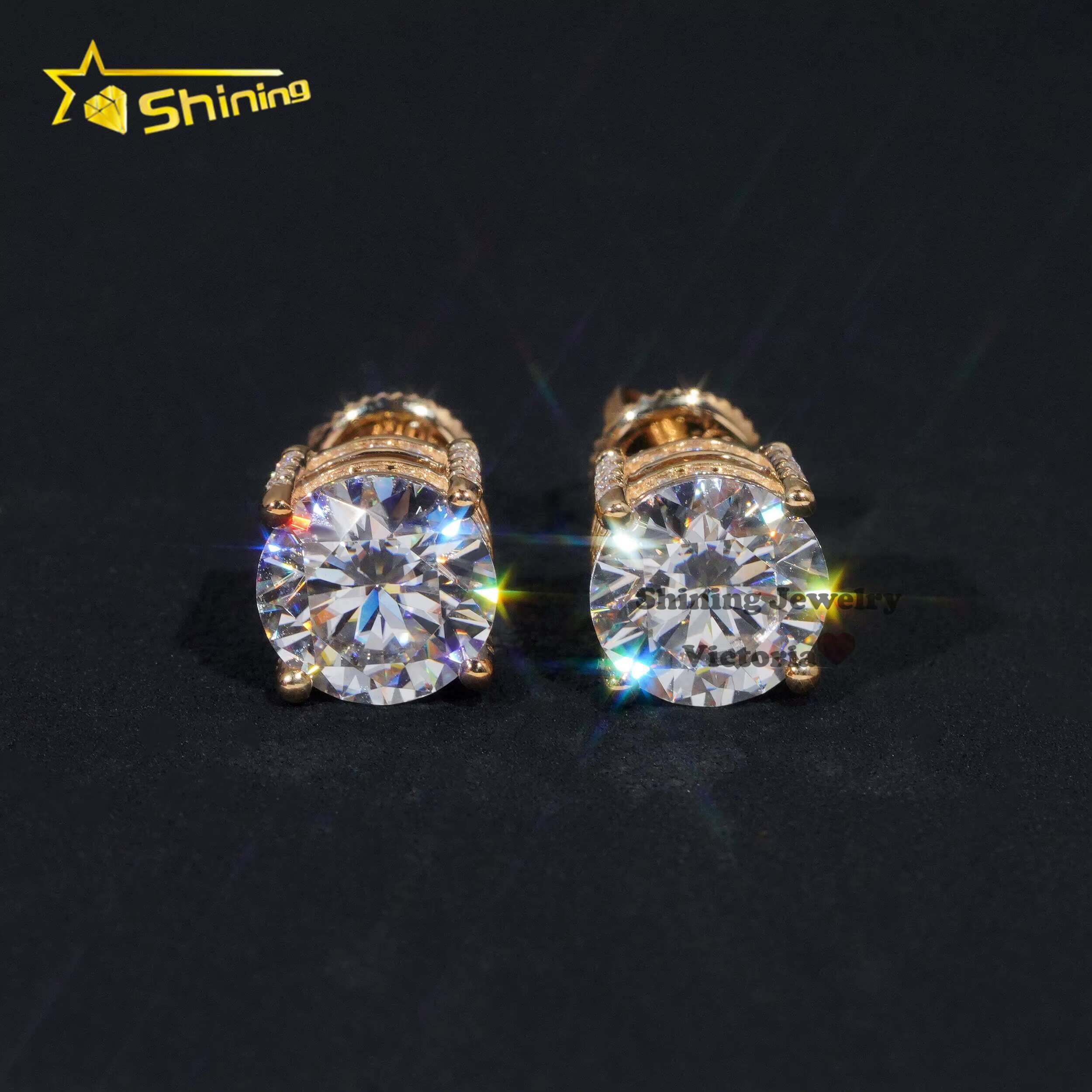 Iced Out Pass Diamond Tester Men Earrings VVS Moissanite Earrings 10K Soild Gold Screw Back 6.5MM Side Iced Earrings Studs