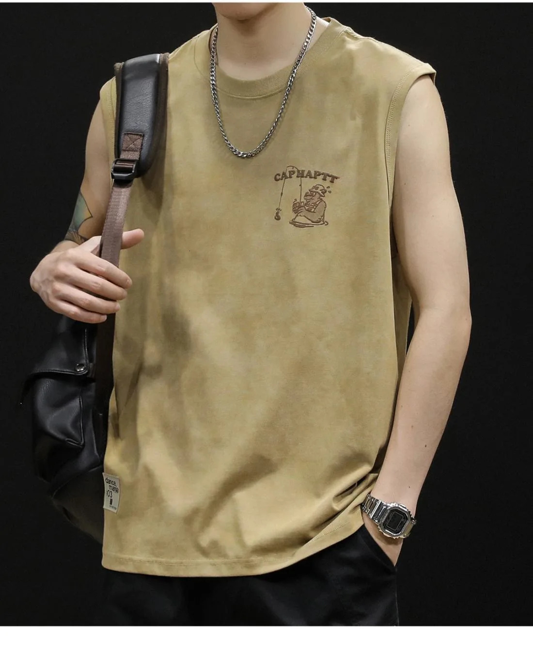 Heavy duty summer round neck mens sleeveless vest loose large street print sports full matching T-shirt 250403