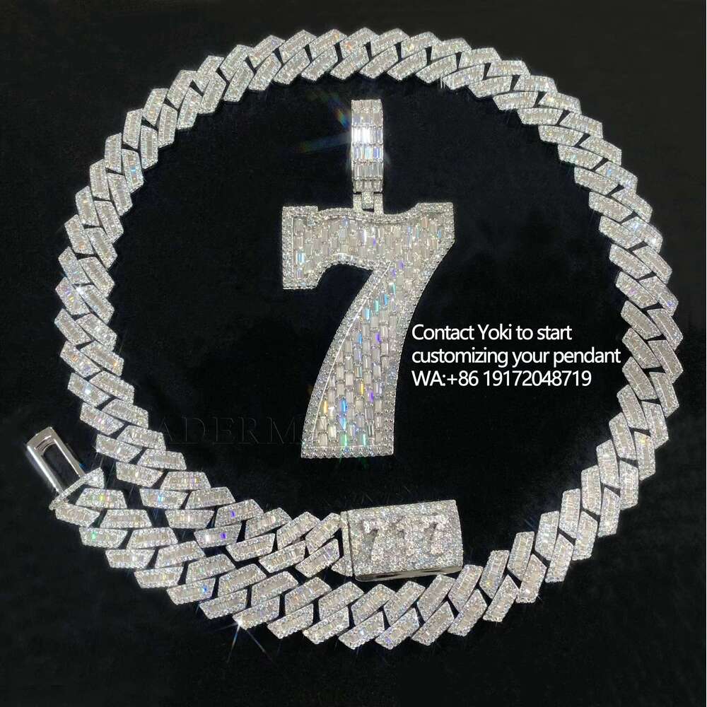 Hiphop Iced Out VVS Long Stick Necklace 2.5 Inch Size 7 Pearlescent Rapper Moissanite Initial Pendant