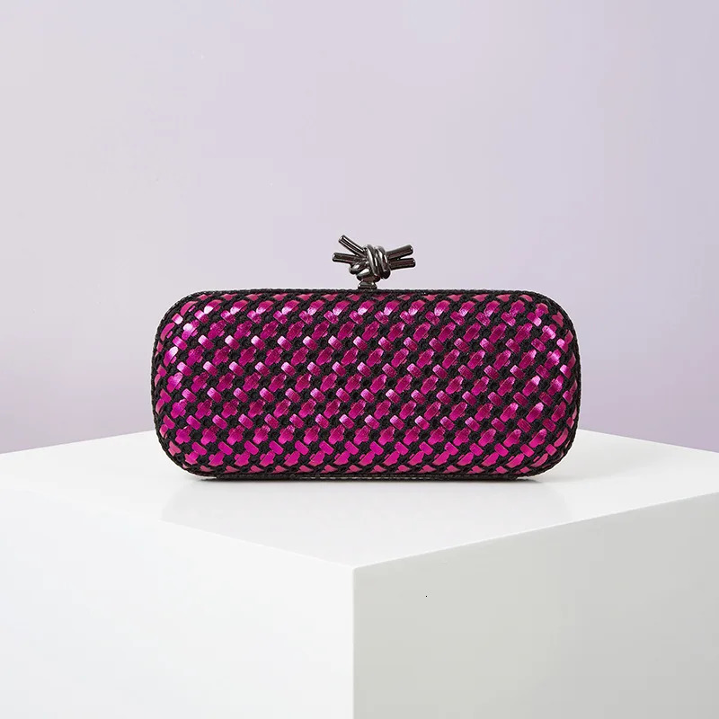 Gold Evening Clutch Bag for Women Leather and Bright Line Woven Purse Elegant Ladies Metal Knot Party Handbag Bolsas Femininas 251106