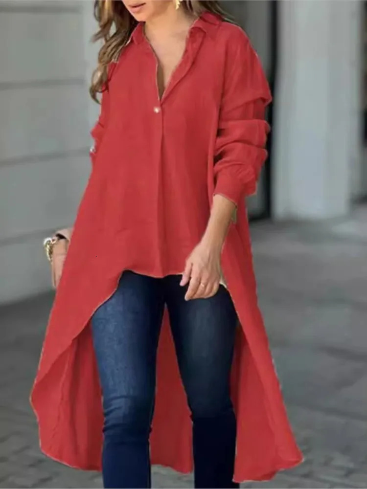 Fashion Loose Shirt Top Lady Casual V Neck Long Sleeve Button Pullover Shirts Tops For Women Spring Autumn Womens Clothing 250402
