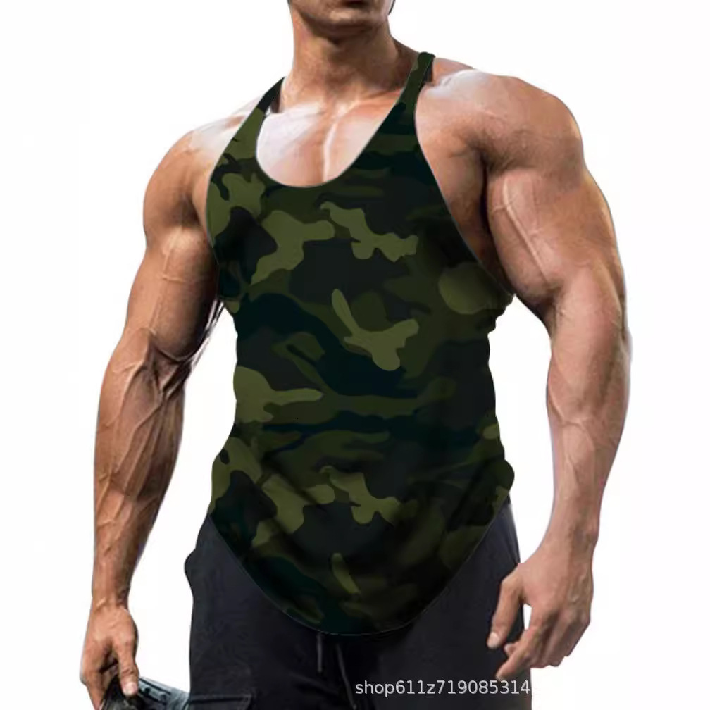 Mens Solid U-Neck Sleeveless Camouflage Sports Gym Large Sports Tank Top Men