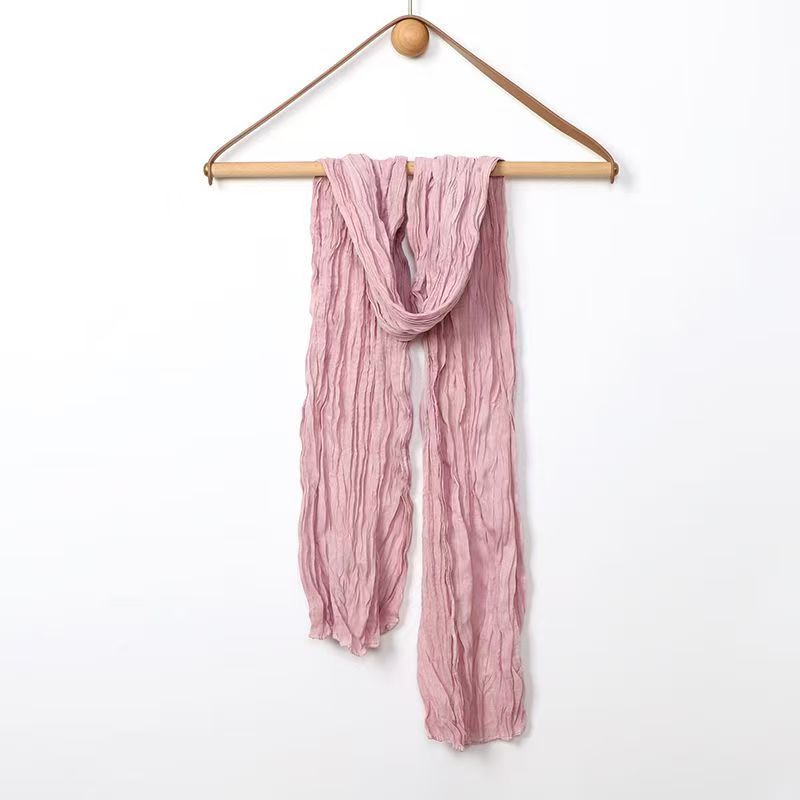 T424 Spring and Summer Dopamine Twist Wrinkle Tie-Dye Curled Sweet Cotton Scarf Artistic Small Scarf