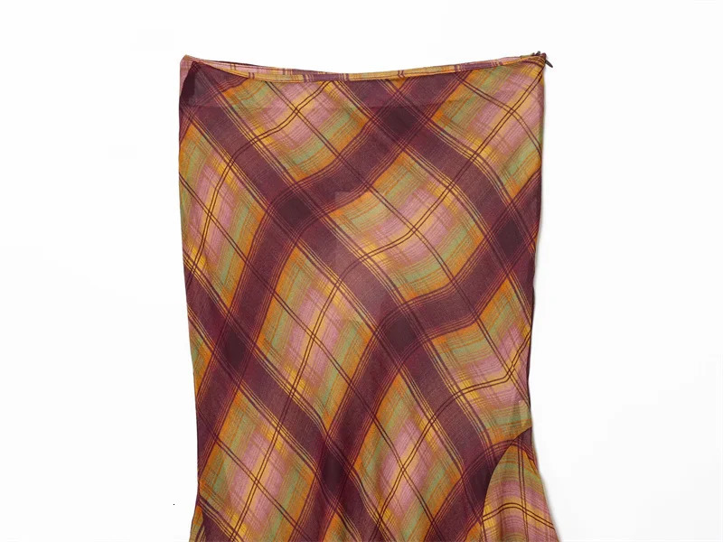 Womens Midi Skirt 2025 Autumn Style Color Block Plaid Long Elegant and Stylish Versatile 251105 - view 4