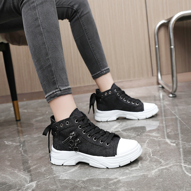 Canvas shoes women casual shoes high top shoes breathable thick sole height increasing Martin boots comfortable fashionable sports