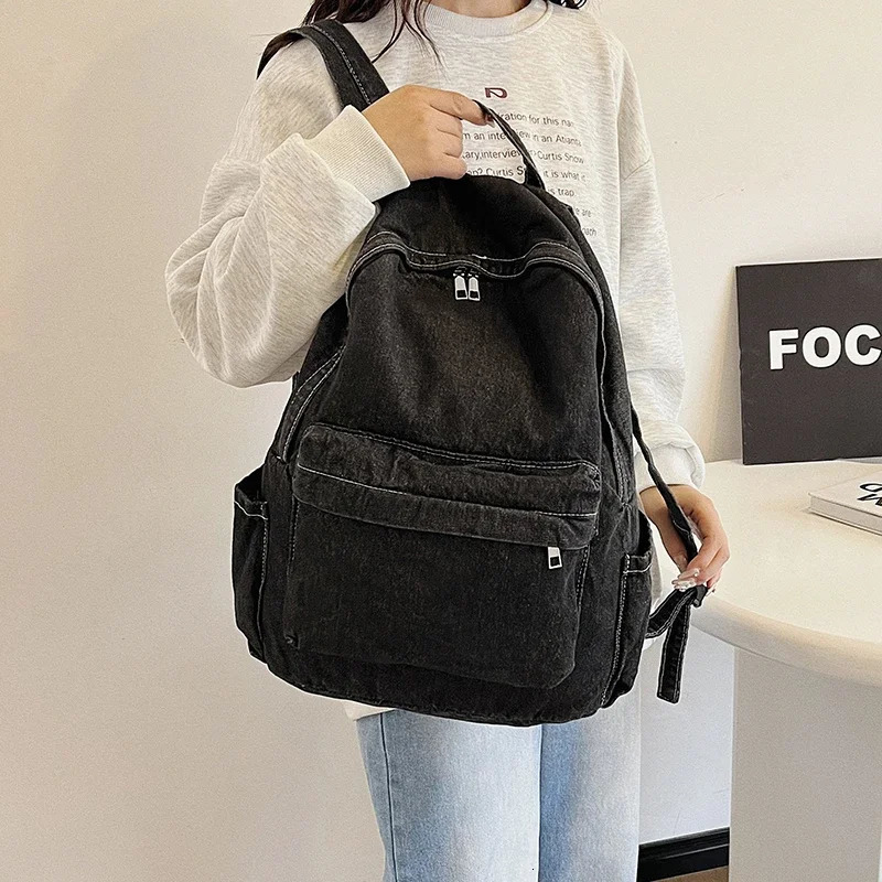 Soft back denim fashion backpack high-quality womens casual inner zipper pocket basic style backpack 250402