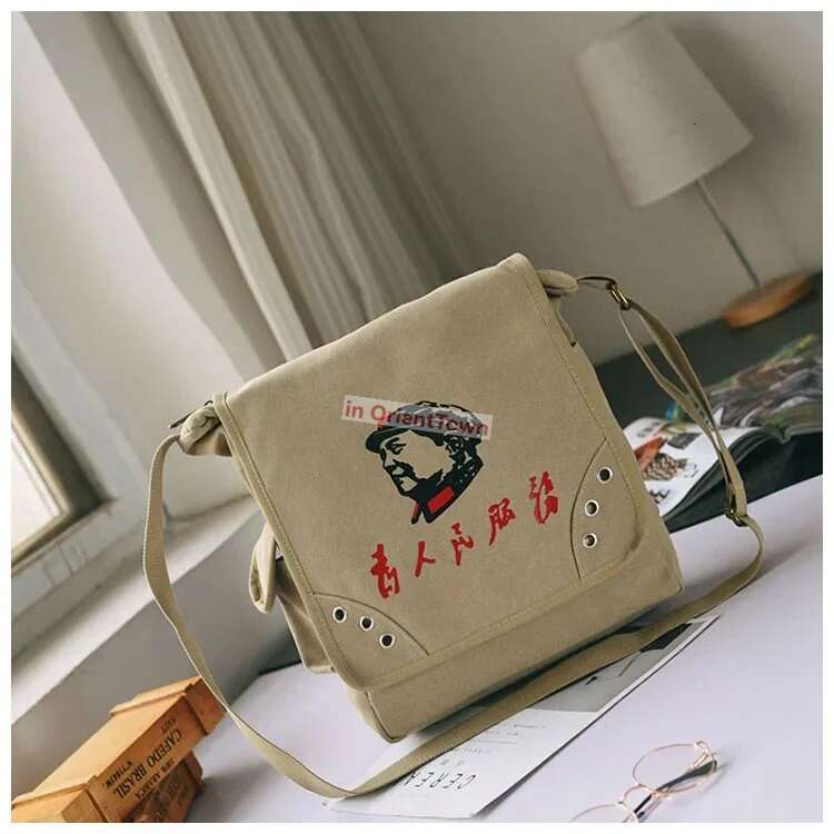 Fashion Chairman Mao Portrait Messenger Single Shoulder Canvas Bag Student Retro Serving The People Characters Nostalgic Bag