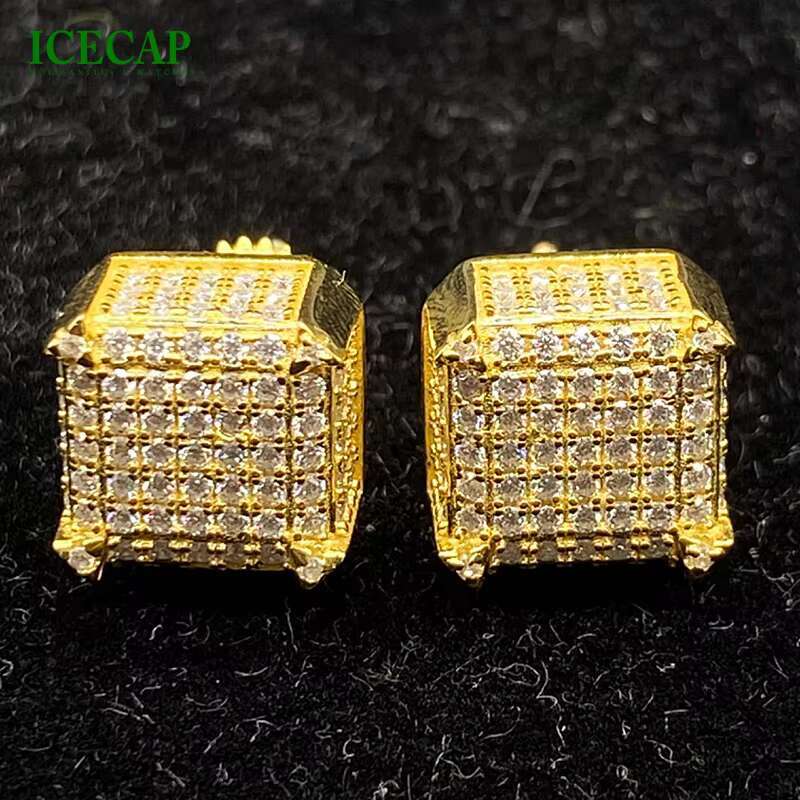 Fine Jewelry Earrings Excellent Cut High Quality Ice Out Earrings Yellow Plated Gift Party Moissanite Earring for Men and Women