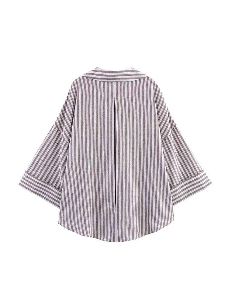 Women Summer Linen Shirts Blouses Tops 2025 Vintage Striped Loose Female Elegant Street Top Clothing 250402