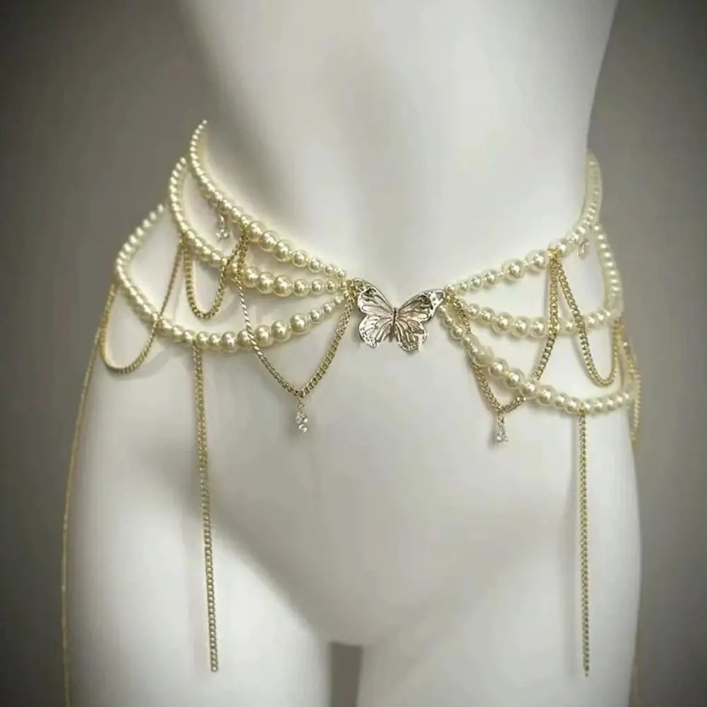 Fashion Y2K Retro Multilayer Pearl Waist Chain Belt For Women - Stylish Body Jewelry Accessories For Party Casual Wear 250402