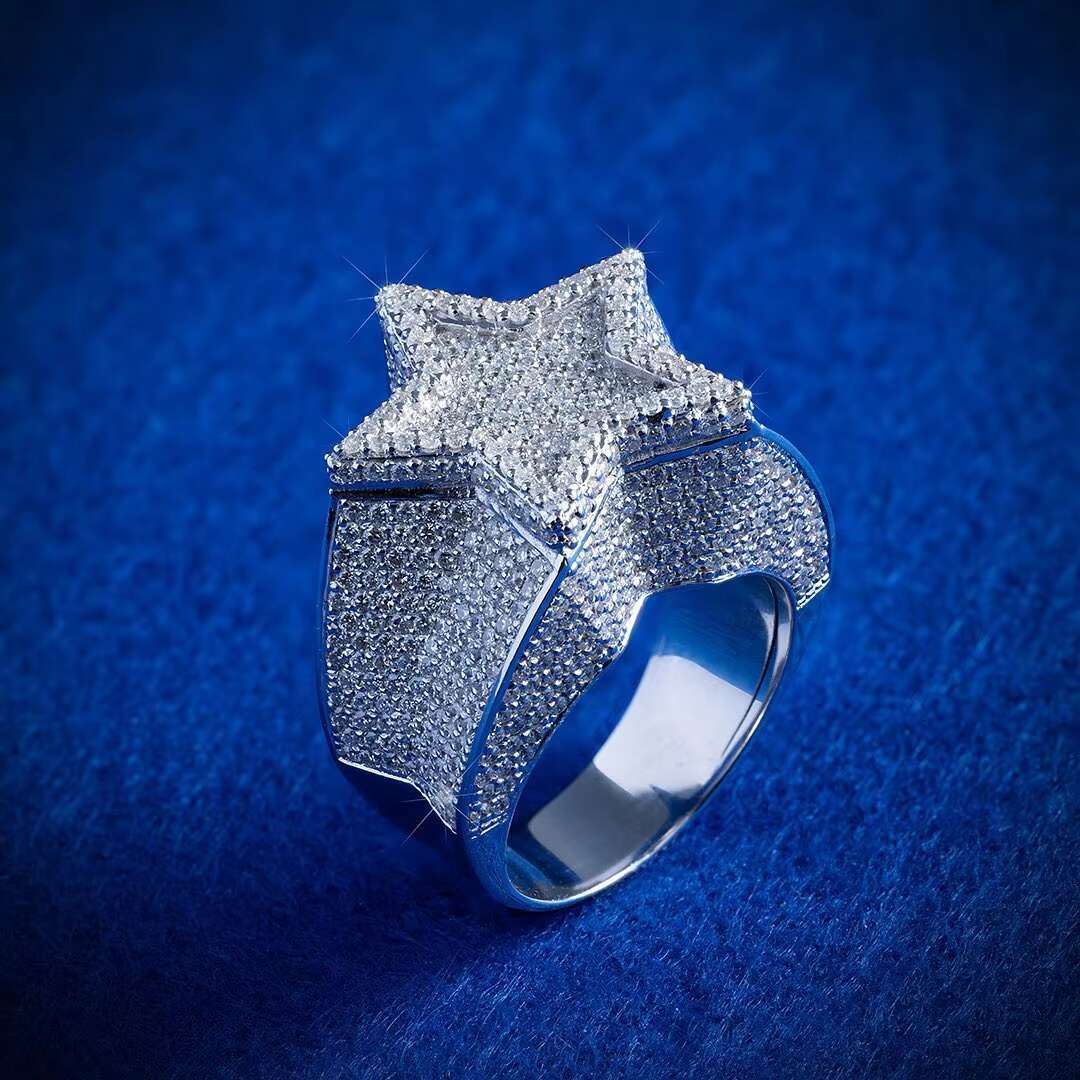 Custom Luxury Hip Hop Jewelry Iced Out 925 Silver VVS Moissanite Diamond Star Ring