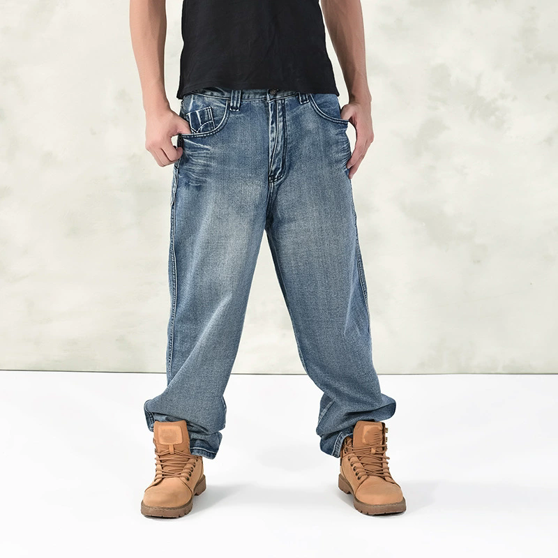 Big Size 44 46 Streetwear Jeans Hip Hop Men High Waist Multi Pocket Baggy Straight Pants Autumn Denim Pants Jean Washed Length Trousers P028