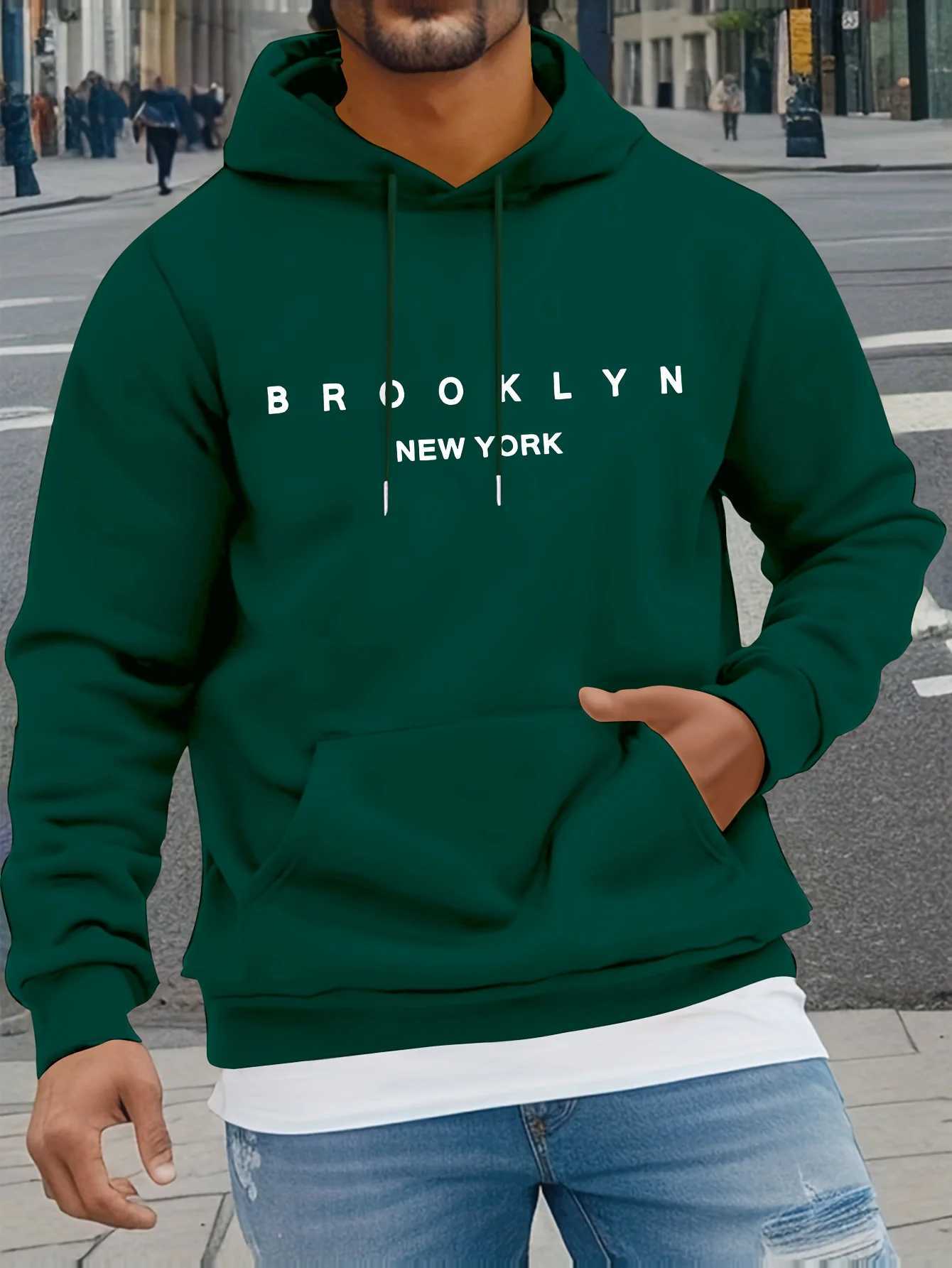 BROOKLYN NEW YORK Classic Letter Print Men Women Hooded Sweatshirt Autumn Winter Outdoor Vacation Fitness Casual Warm Sweatshirt W251106