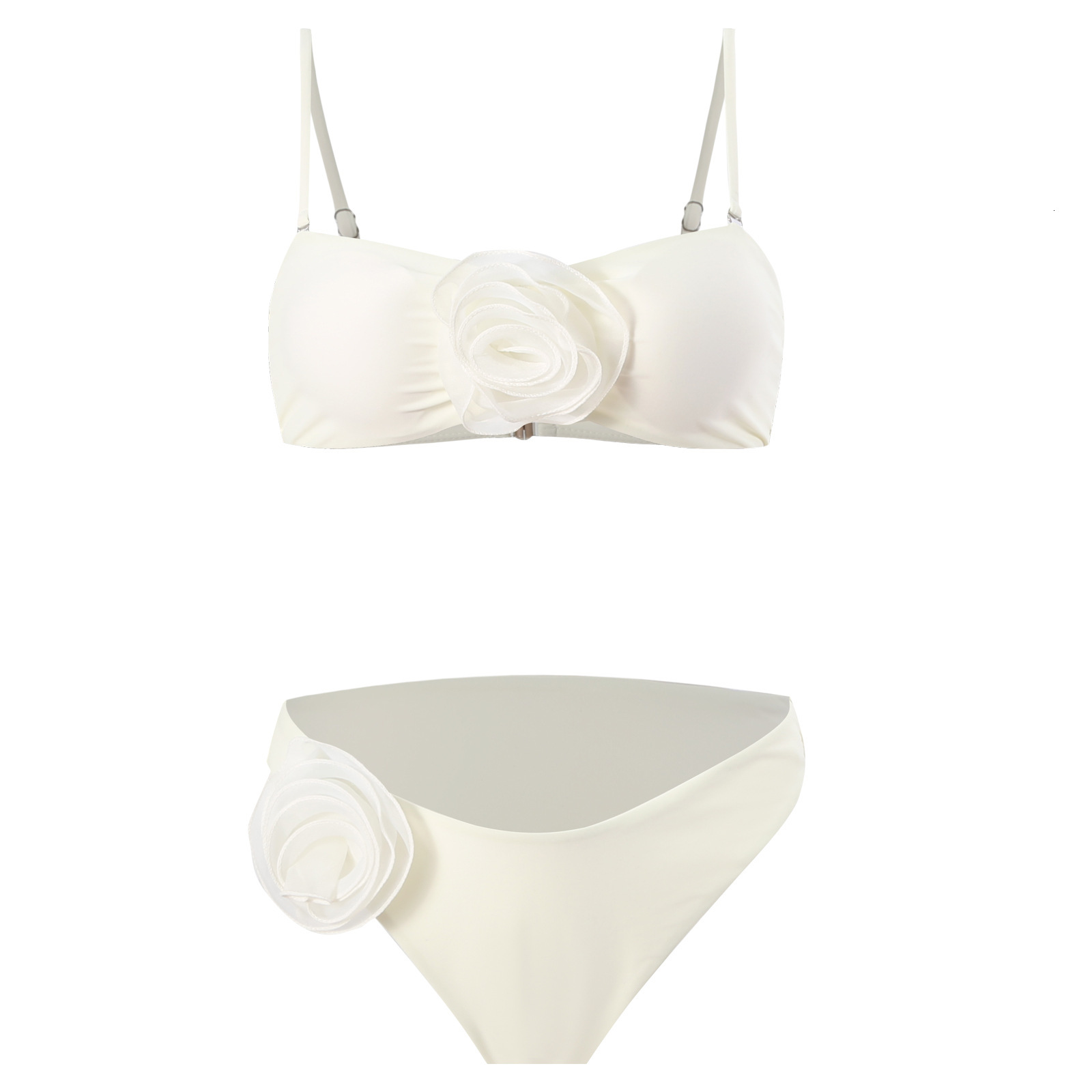 Sexy solid color bikini 2025 new three-dimensional flower decoration split swimsuit for women