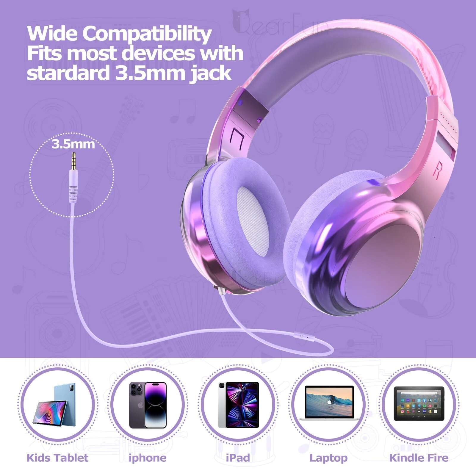 With Microphone Girls Wired Adjustable Stereo Headset Children Headphones for School Tablet Kids Gift