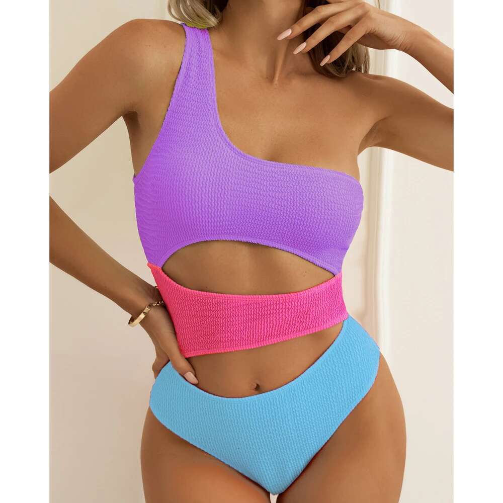 Patchwork One Piece Bikini Women 2023 NEW Swimwear Single Shoulder Hollow Out High Waist Swimsuit Bathing Suit Backless ALC3168