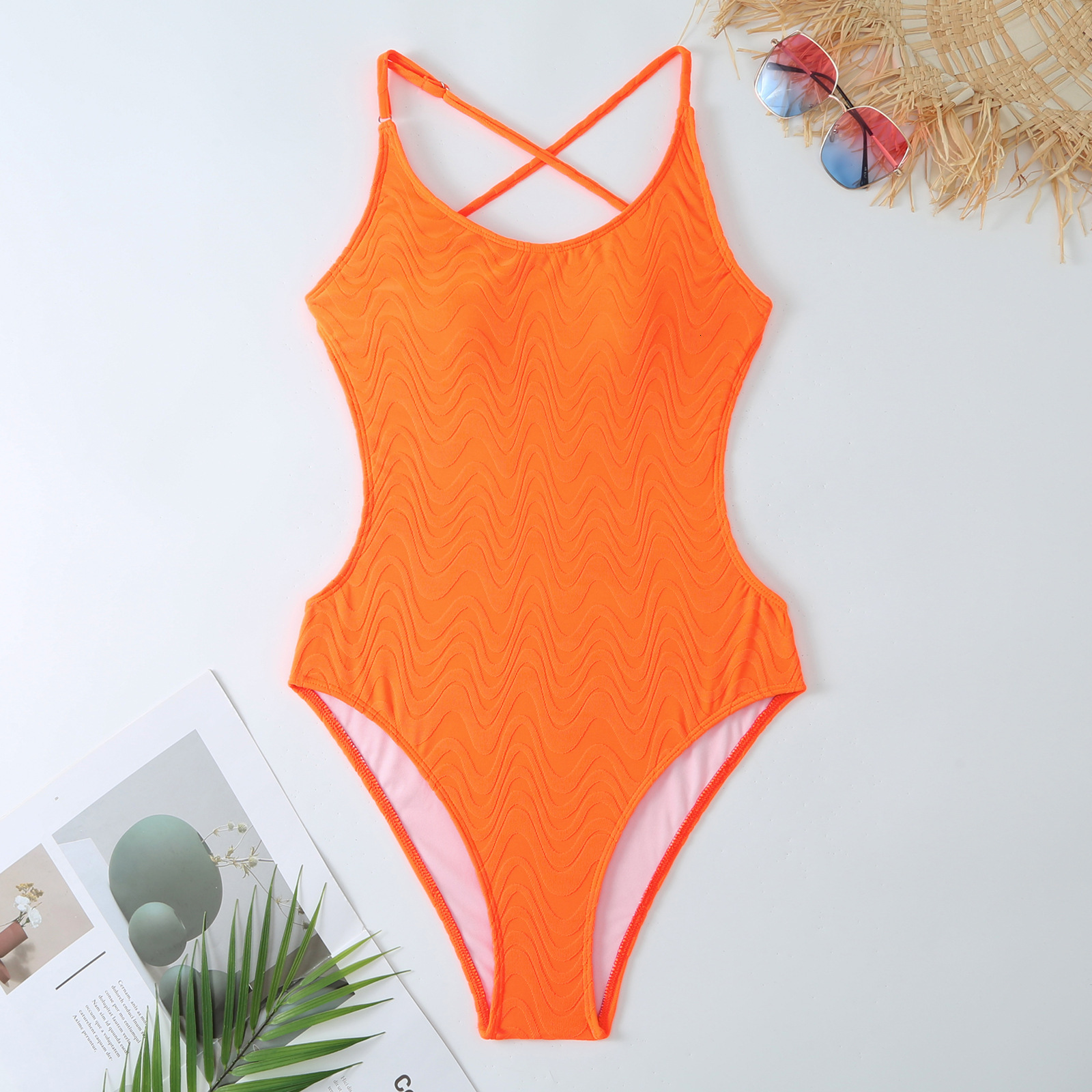 2025 new one-piece swimsuit women's solid color sexy tight triangle backless bikini