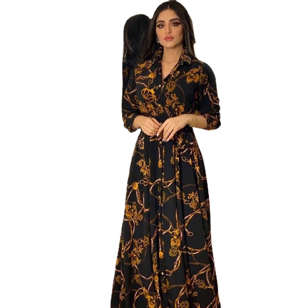 2025 Spring and Autumn New Muslin Womens Fashion Ethnic Elegant Dress Printed Robe