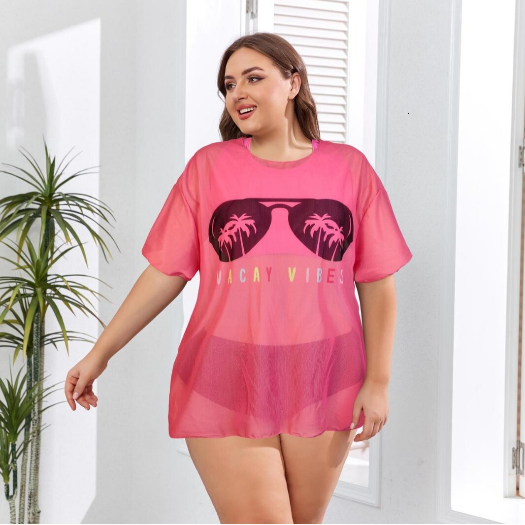 2025 New Customized Printed Mesh Transparent Hoodie Large Swimsuit Bikini 3-Piece Set