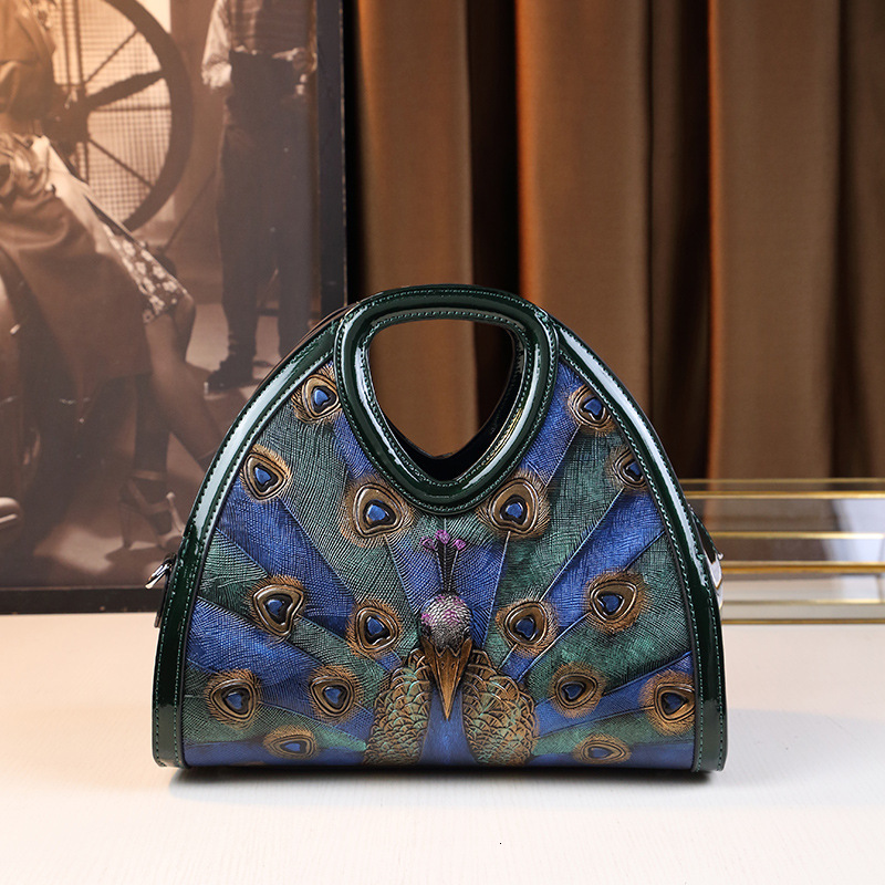 Peacock Open Screen Handbag Bag National Style Women's 7201 Green Fashion 32-22-13