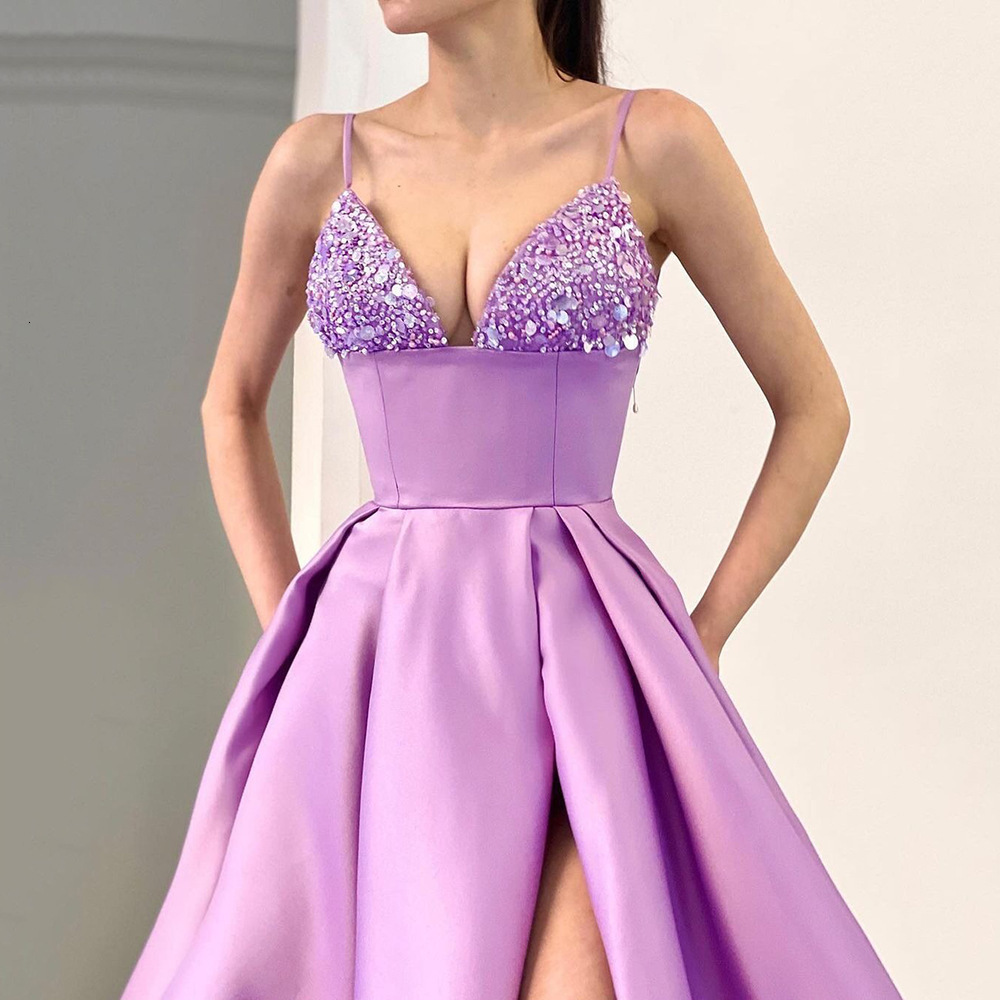 2025 Spring/summer New Womens Dress Deep V-sequin Strap Sexy Split Dress