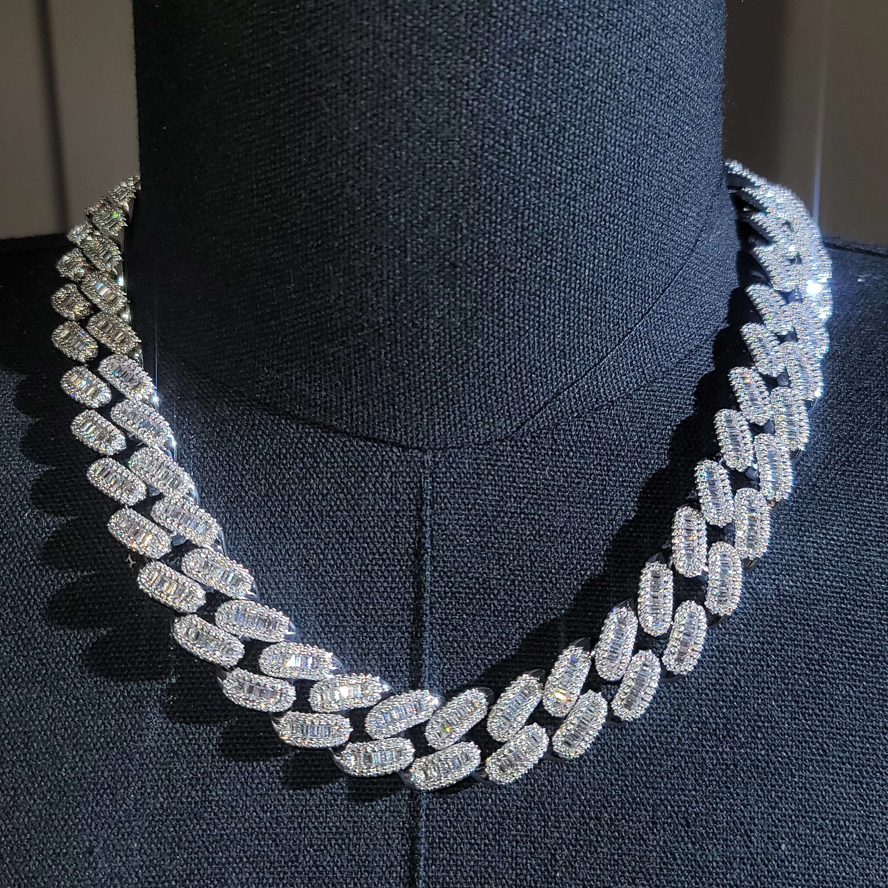 RB Gems White Gold 925 Sterling Silver VVS Moissanite 2mm 65mm Necklace VVS Moissanite Diamond Cuban Link Chain Women Men