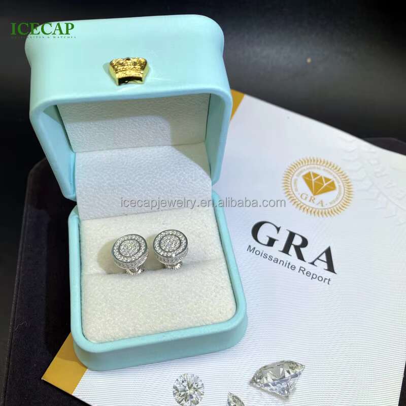 Fine Jewelry Men Women Diamond Earrings VVS Moissanite 925 Sterling Silver White Gold Plated Stud Earrings Wedding Earrings