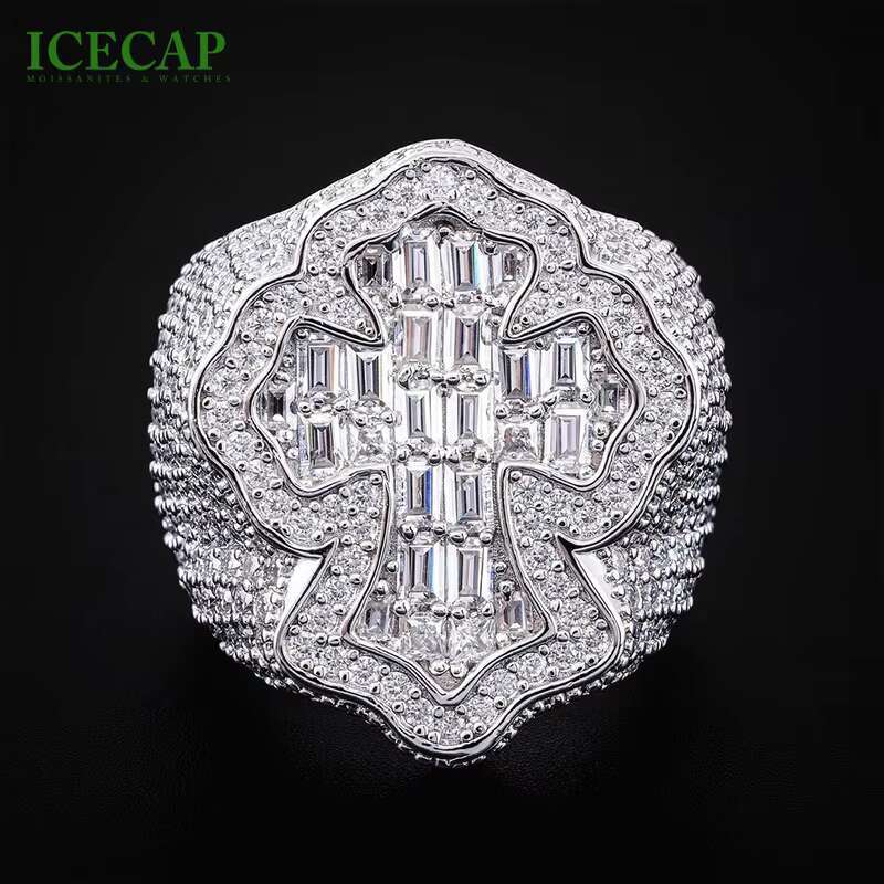 Fashion New Design Cross Shape Ring White Yellow Rose Gold Color VVS Round Baguette Moissanite Jewelry Rings