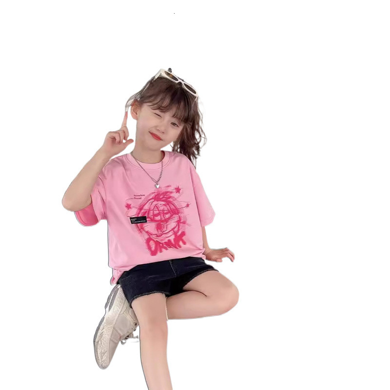Ddmyshoesvip Girls Short Sleeved Pure Cotton T Shirt New Summer Loose Fit Medium To Large Children S Clothing Cartoon Print T Children S Half Sleeved 