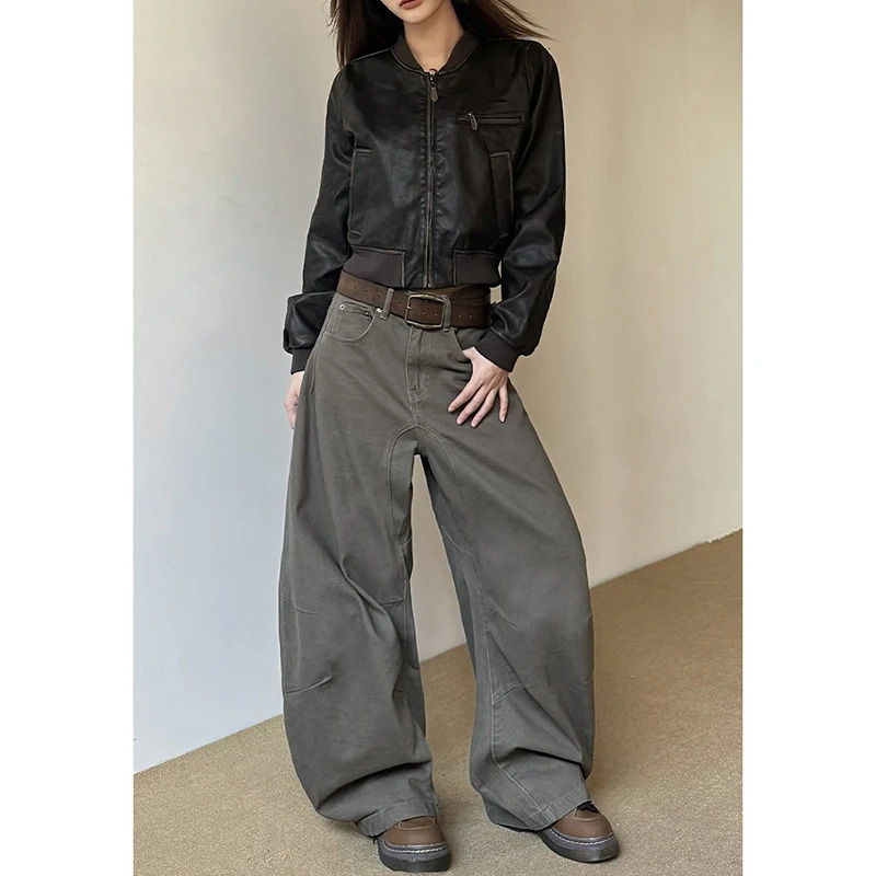 American Vintage 2000s Style High Waist Camel Jeans Pants Spring Fashion Womens Baggy Y2K Wide Leg Denim Trouser Female Clothes Z260313