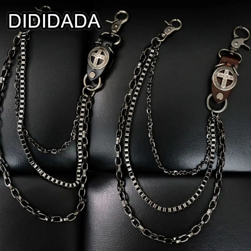 Women Mens Motorcyle Keychain Belt Chains Rock Punk Double chain Cowboy Cowgirls Pants Trousers Chain Biker Cross Key Chains 251103