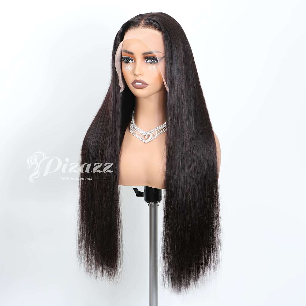 Pizazz 180% Density Brazilian Human Hair Wigs - Long Bone Straight 4X4 Invisible Lace Closure, Pre-Cut & Pre-Plucked With Knots, Natural Look For Wome