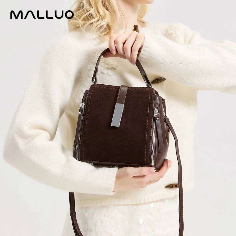 Chic Designer Retro Style Bucket Tote by Luxurious Genuine Cowhide