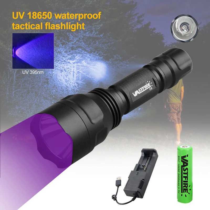 Blue and UV waterproof rechargeable color light flashlight capable of illuminating 50-80 meters suitable for outdoor campingW251106