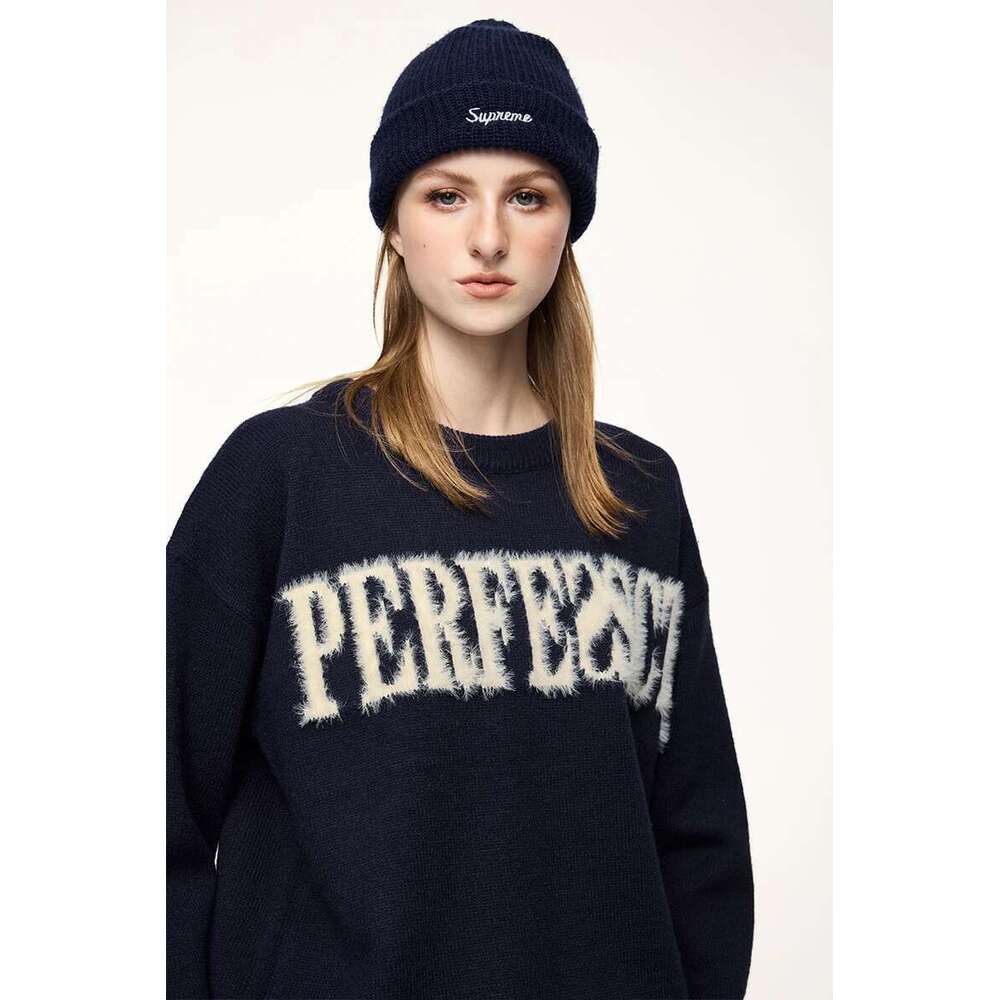 Unisex American Letter Jacquard Pullover Trendy Streetwear Loose Knitted Sweater