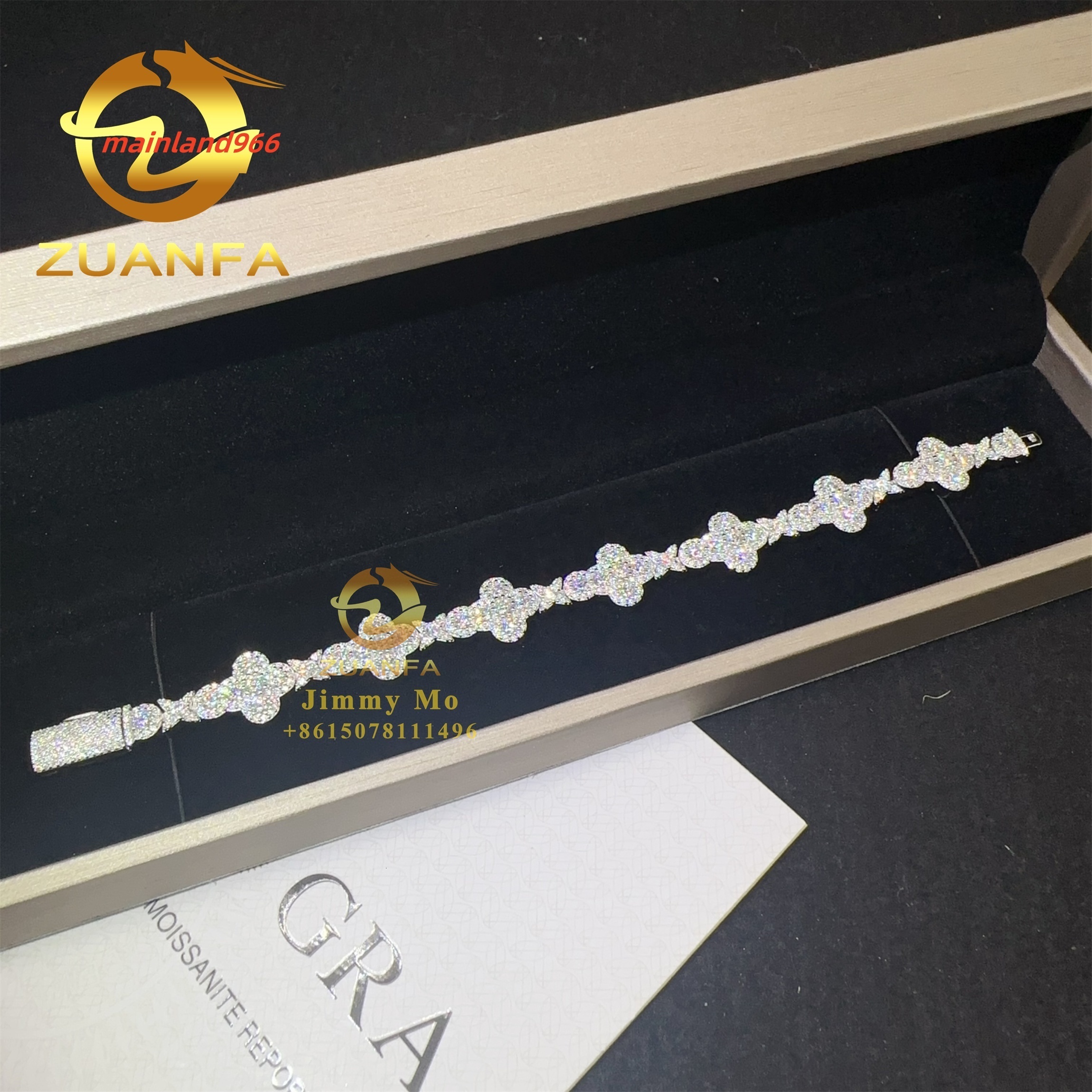 Popular New Arrivals Bulk Stock 10mm 13mm 925 Silver Iced Out Hip Hop Jewelry VVS1 Moissanite Diamond Cross Cuban Bracelet Men