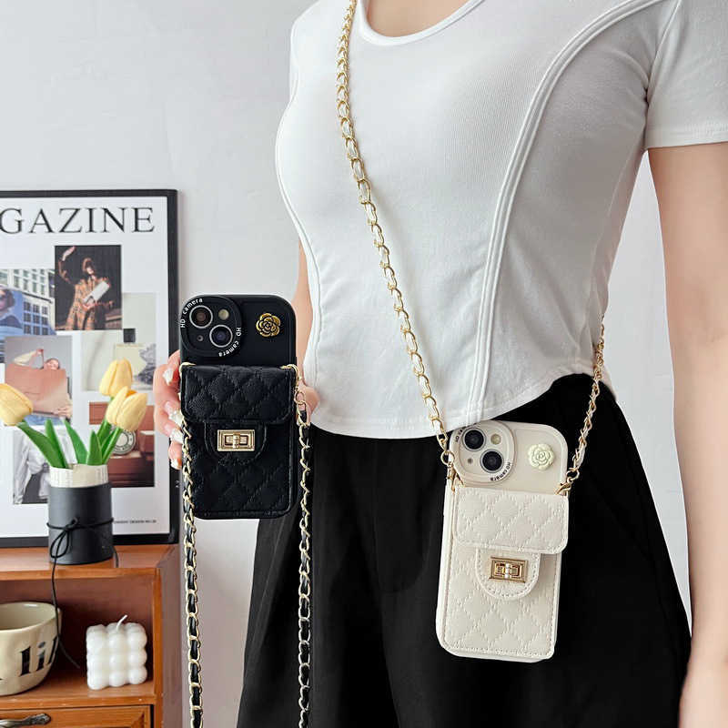 Chanel Style Pro Max Phone Case iPhone 16 Crossbody Strap Chain Compatible with 17 Lock Wallet 14 Card Holder J251202