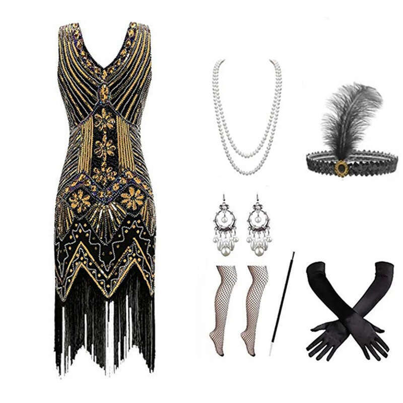 1920s Vintage Gatsby Heavy Beading Sequins Tassel Dress European and American Hot-Selling Dropshipping Women's Clothing