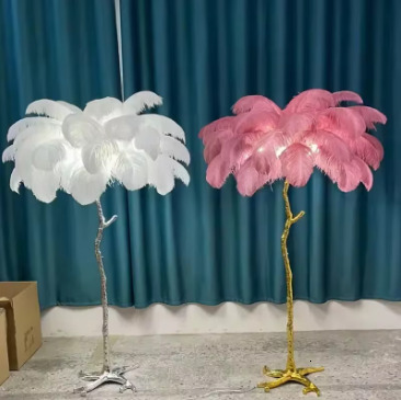 Nordic Ostrich Feather Floor Lamp Living Room Sofa Background Wall Floor Standing Lamp Home Decor Bedroom Bedside Table Lighting