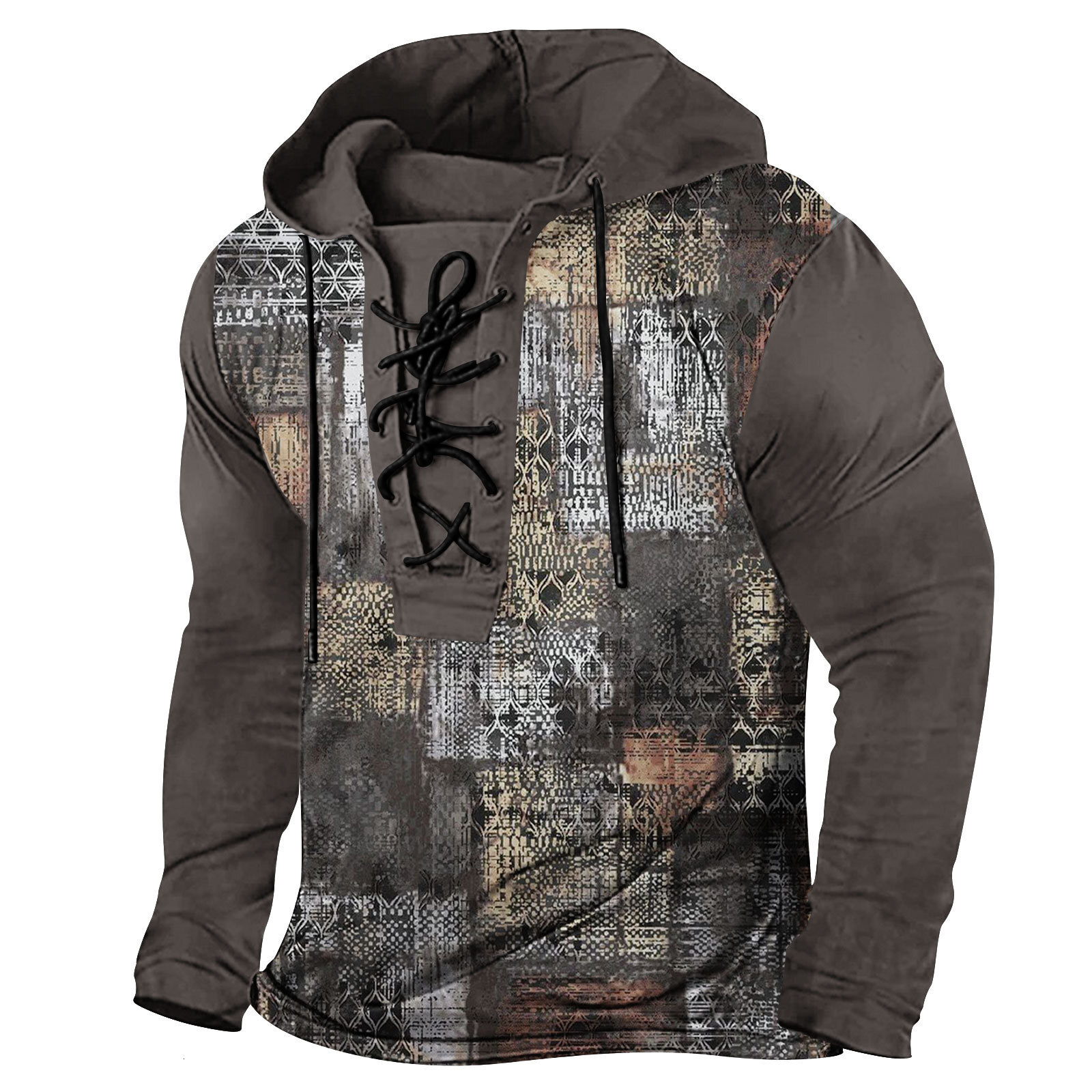 2024 New Spring Mens Tether Digital Printed Hoodie Long Sleeve Large T-shirt
