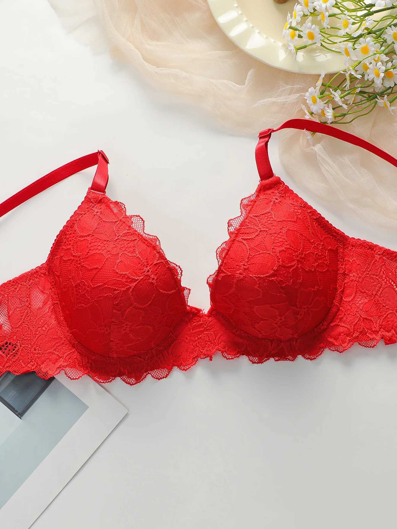 Red Lingerie lace cotton cup 2-piece set sexy and white toned lingerie set womens underwear set J3431XJ251106