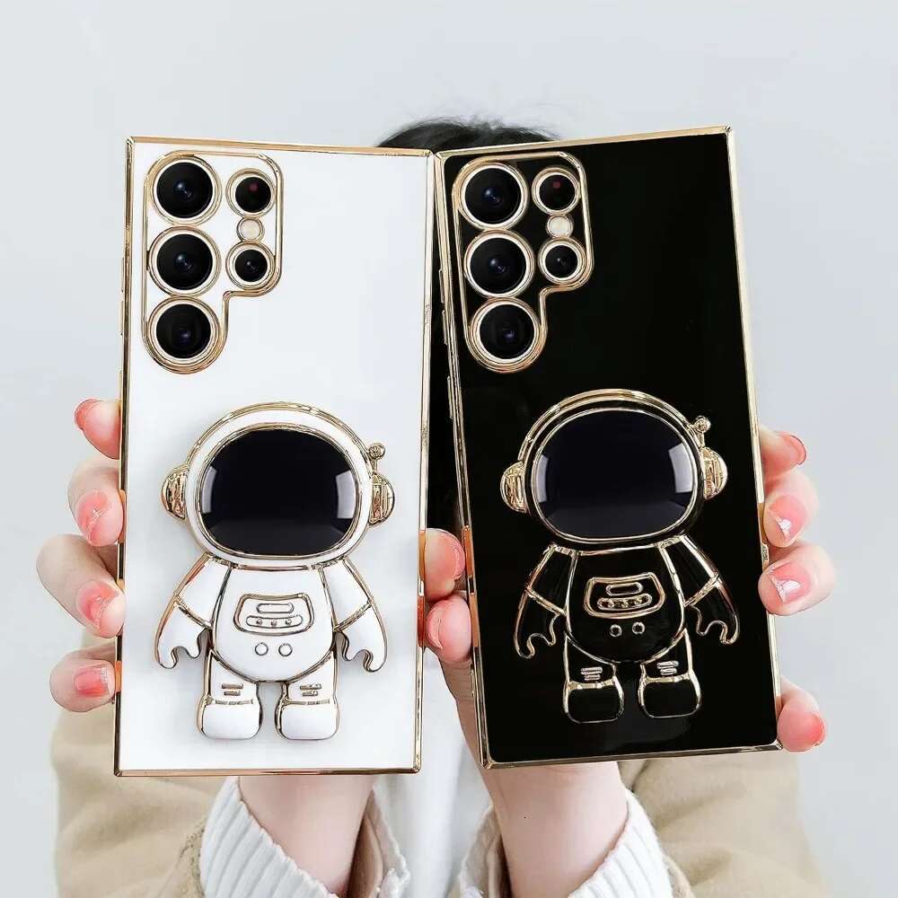 Astronaut Stand case for Samsung Galaxy S21 S22 S23 S24 S25 FE Ultra Plus Slim Fit Soft Shockproof Electroplated Cover