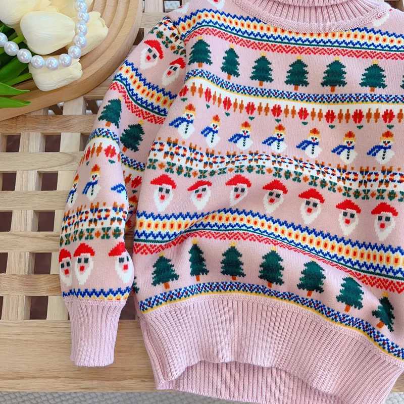 Winter Chritmas Children Girls Sweater Cotton Santa Contrast Toddler Girls Pullovers Loose Velvet Thick Infant Babys Girls Tops L251104