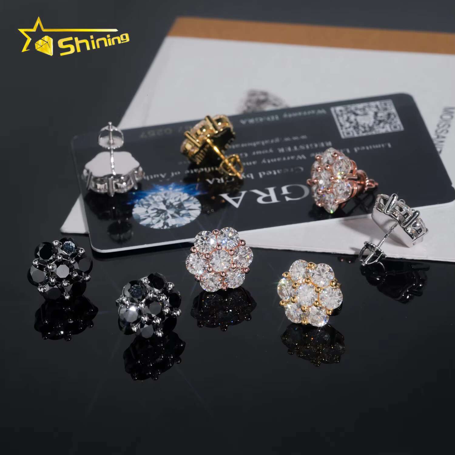 Hot Sale Design Gold Plated Flower Set Lab Dia Moissanite S Sterling Sier Iced Out Jewelry Stud Earrings Men Women