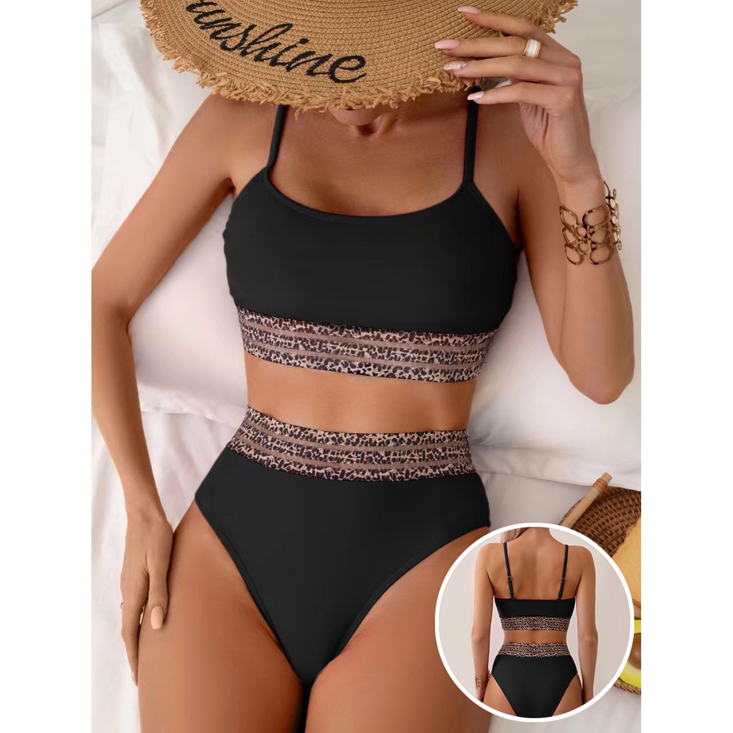 2025 split triangle pants with adjustable shoulder straps, black sexy bikini women, beach hot spring swimsuit for women