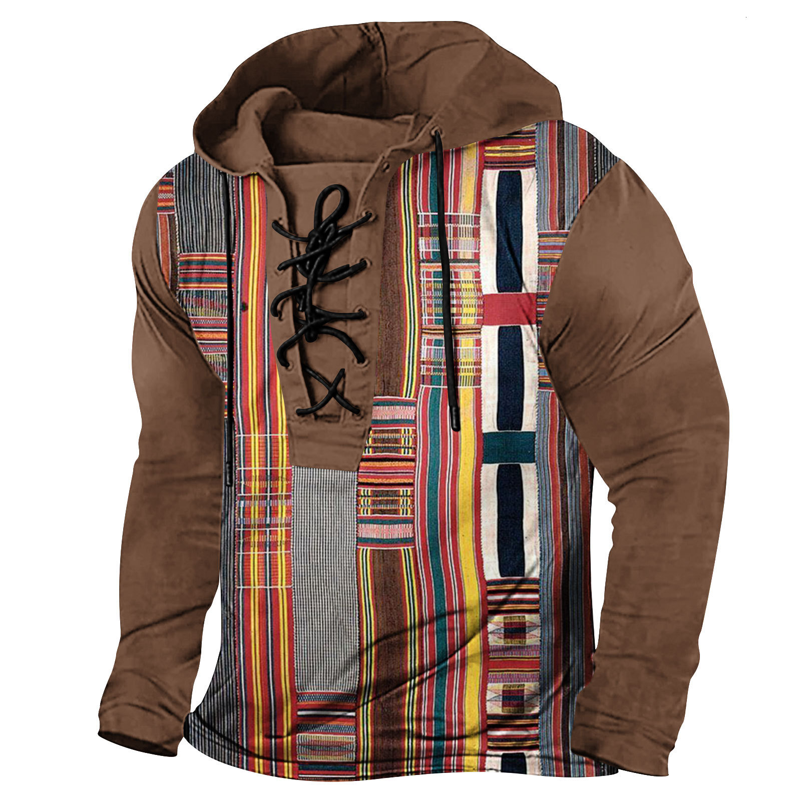 2024 Spring New Mens Clothing Mens Digital Printed Rope Large Hooded Long Sleeve T-shirt