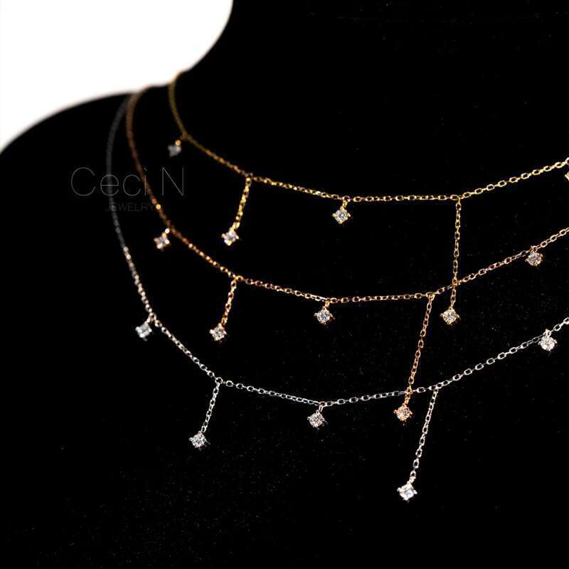 Sterg Sier Zircon Star Charms For Women Choker Elegant Gold Plated O-Chain Necklace Wedding Jewelry