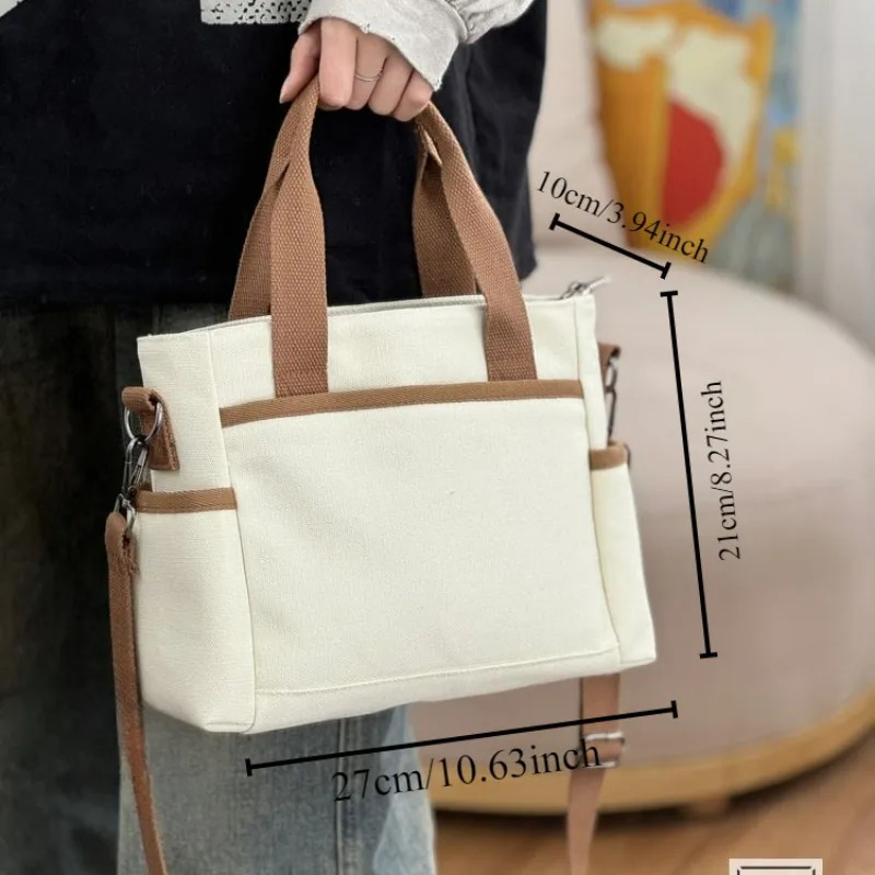 Womens canvas handbag multifunctional large capacity horizontal bag student leisure commuting 250401