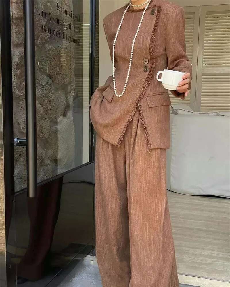Casual Suit Sets 2024 New Women's Spring And Autumn Two-Piece Fringed Design Jacket Casual+Pants Set